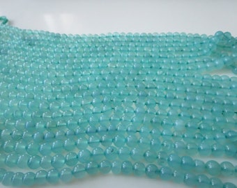 Aqua Chalcedony Smooth Round Beads 5-6 Mm -10 String