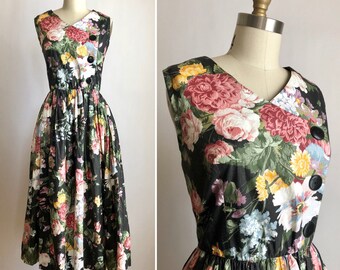vintage floral cotton dress M/L ~ 80s sundress with pockets