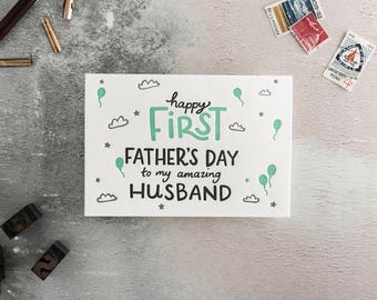Happy First Father's Day to my Husband Letterpress Card - blank inside and perfect to add to a Father's Day gift