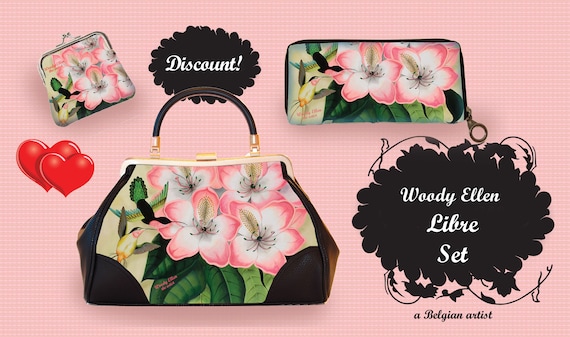 Retro handbag set, vintage handbag set, Libre design, christmas, gift, gift for her, Woody Ellen handbag, rockabilly bag, valentine gift