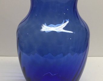 Vintage Cobalt Blue Large Mouth Glass Vase 9 inches tall