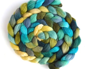 Merino/ Silk Roving (Top) - Handpainted Spinning or Felting Fiber, Light on Pond