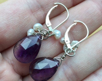 Amethyst and Pearl Earrings -- 336