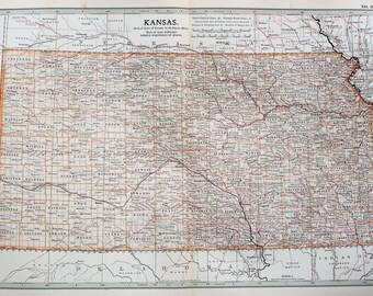 Antique Map : Kansas, USA, US State Map. Encyclopedia Britannica, 1890s (105)