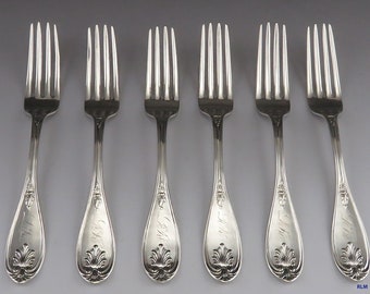 Antique 1830's-1840's Issac Alexander Pure Silver Dinner Forks (6)