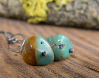 Kingman Turquoise earrings - Oxidized silver dangle earrings