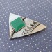 Vintage JJ Native American style brooch signed silver tone triangle Aztec