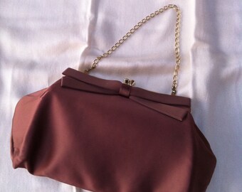 1950s Cocoa Satin Evening Purse
