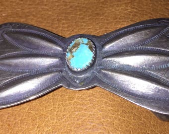 Fred Harvey Era Antique 1930's Navajo Sterling Turquoise Bow Tie Belt Buckle.