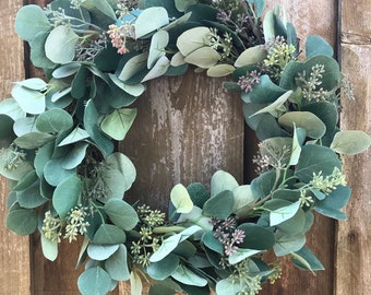Seeded eucalyptus wreath farmhouse wreath silver dollar eucalyptus wreath fixer upper wreath farmhouse decor