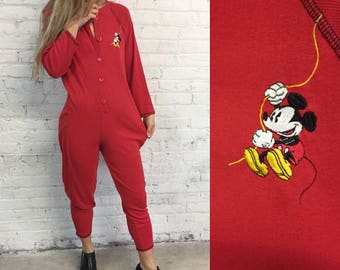 Vintage Mickey Mouse red pajama onesie / Mickey Mouse play suit / Disney jumpsuit pjs