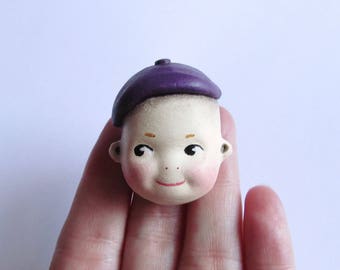 Kewpie in a Beret Handmade Pin Brooch