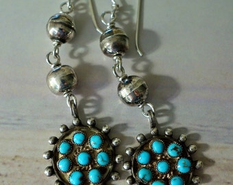 Navajo Turquoise Sterling Bench Bead Earrings
