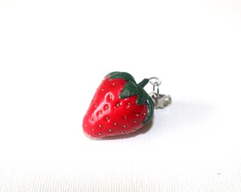 Strawberry pendant, Miniature food, Polymer clay jewelry