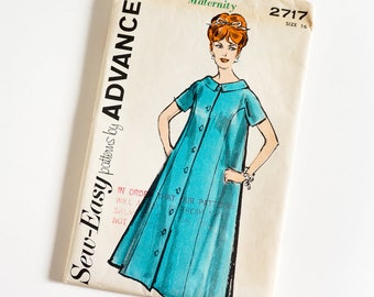 Vintage 1960s Womens Size 16 Maternity Dress Advance Sewing Pattern 2717 FACTORY Folds / b36 w28