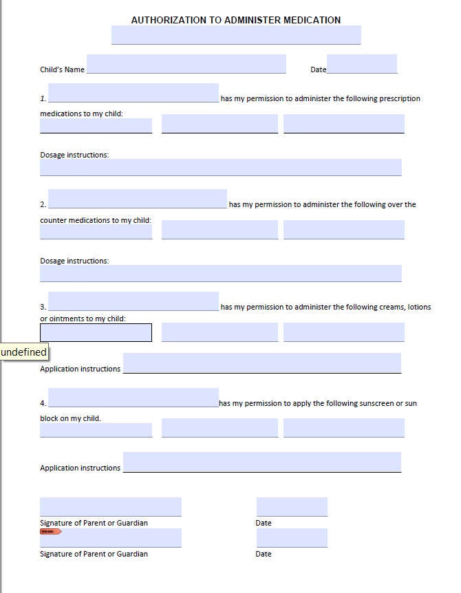 authorization to administer medication form for child care medication authorization form for daycare