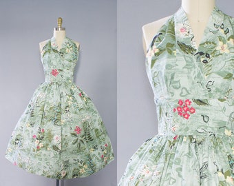 1950s Hawaiian Halter Sundress/ Medium (34B/28W)
