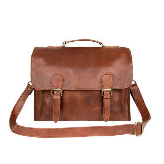 Leather Satchel Messenger Bag Briefcase School Bag Work