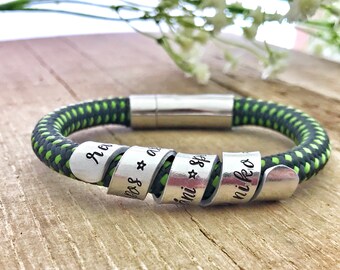 Stamped Secret Message Rope Bracelet, Mens Scroll Bracelet, Mens Paracord Message Bracelet, Father's Day Gift