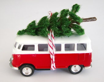VW Bus Van with Tree on Top Christmas Ornament