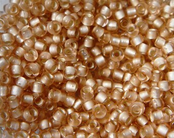20g - White Lined Translucent Peach Seed Beads size 8/0 (3mm)