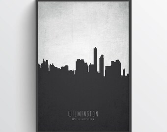 Wilmington Skyline Print, Wilmington Poster, Wilmington Cityscape, Wilmington Decor, Wilmington Art, Home Decor, Gift Idea, USDEWI19P