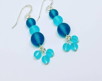 Sea Glass Earrings, Beach Earrings, Sea Glass Jewelry, Beach Glass Earrings, Blue Earrings, Blue Dangle Earrings, Beach Earrings, Tropical