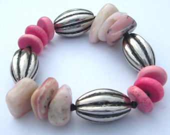 Stretch Bracelet OPAL ~ pinks ~ natural gemstones ~stretch bracelet ~ chunky beads stretch bracelet Gift For Her by Ziporgiabella