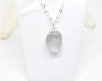 Sea Glass Bezel Necklace, Sea Glass Jewelry, Sterling Sea Glass Necklace, Lake Erie Jewelry, Beach Necklace, Gray Seaglass Necklace