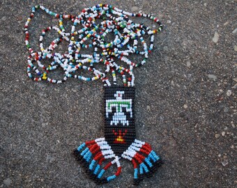 Vintage Native Beadwork Necklace, Thunderbird Necklace, Bird Necklace, Bird Jewelry, Boho Jewelry, Bohemian Jewelry, Tribal Necklace,