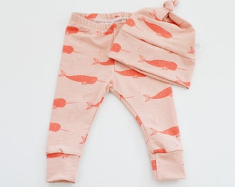 Baby Girl Organic Pants, Nautical Baby Clothes, Modern Baby, Baby Joggers, Coming Home Outfit, Narwhal, Pink Leggings, Organic Baby Clothing