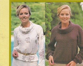 ON SALE 1970's Sewing Pattern - Knitwit 1000 Cowl Neck Top with Extended Shoulder Size 6 - 22 Factory folded and complete
