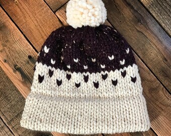 Double brim fair isle beanie w/pom pom