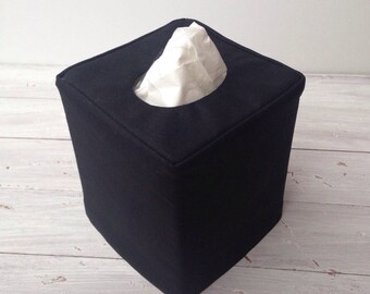 Black Linen reversible tissue box cover