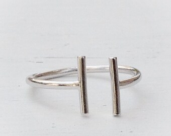 Silver Ring Bar Ring Silver Open Bar Ring Double Bar Ring Minimalist Geometric Jewelry Parallel Bar Ring 21075