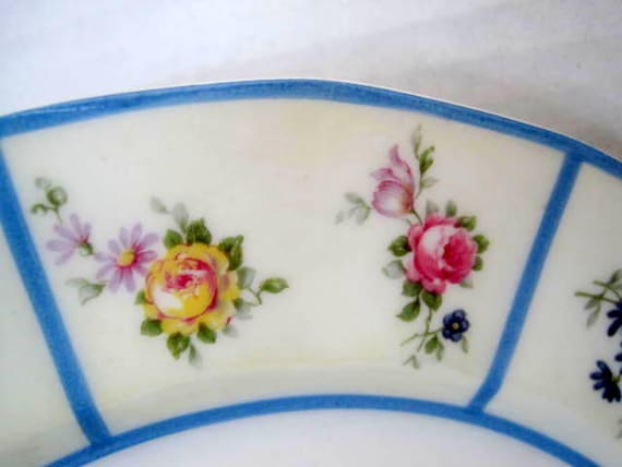 Limoges Plates, Set of 2, French Floral China, Blue Rim Dish
