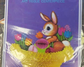 1979 Beistle Co USA Made 9" Bunny Nest Art Tissue Centerpiece - Easter Centerpiece - Easter Decor