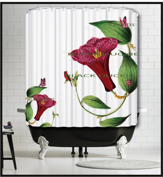 Cheerful Flowers Shower Curtain Red Morning Glory Botanical