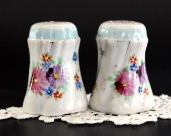 Salt and Pepper Shakers, Hand Painted China, Vintage Salt and Pepper, Made in Japan, 1950s 13185