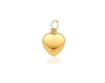 14K Yellow Gold Puffy Heart Charm For Necklace or Bracelet