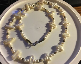 beautiful stick pearl and sterling necklace