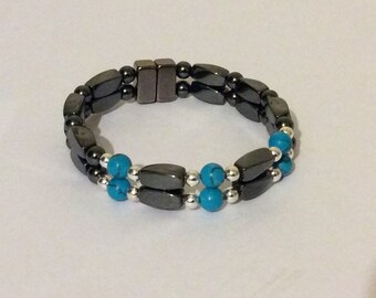 HIGH POWER Magnetic Therapy 2 Strand Bracelet with Chinese Turquoise Gemstone