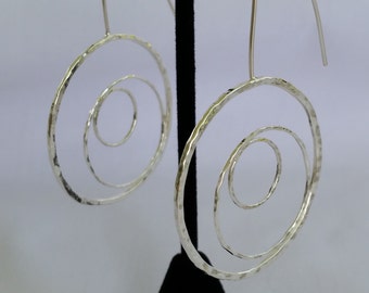 Circular textured sterling silver hoop earrings