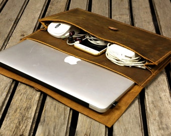 Handmade leather macbook sleeve case for new macbook 12 / macbook air 11 13 / macbook pro retina case / leather laptop case bag - MACX05S-B