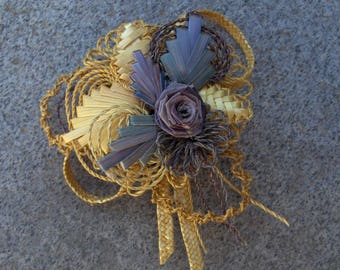 Wedding brooch/wheat straw natural and.