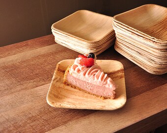 Dessert Plates. Ready in 2-5 Business Days. Disposable 6" Palm Leaf Plates. Set of 10. Modern Square Plates.
