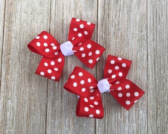 Hair Bows,Red and White Polka Dots,Christmas Bows,Pigtail Hair Bows,Alligator Clips,3 Inch Hair Bows,Non Slip Hair Bows