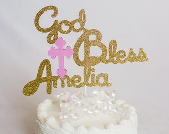 Personalized Glitter Cake Topper for Baptism // Christening // Confirmation // First Communion - 7 inches
