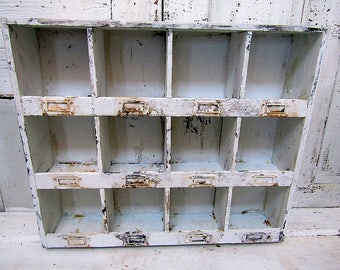 Cubby shelf organizer wall hanging or table display distressed white rusty shabby cottage chic storage showcase decor anita spero design
