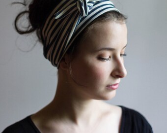 Wide Headbands for Women / Womens Twisted Headband / Womens Headband / Turban Headwrap / Hair Accessories / Navy and Ivory Stripe
